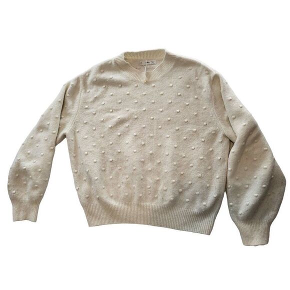 MNG Sweaters - MNG Sweater Women Sz XL Crew‎ Neck White Long Sleeve Dots